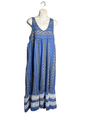 Sand & Spirit Patterned Maxi Dress Size S Blue Boho Summer Beach Vacation